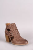 Qupid Open Side Woven Strap Chunky Heel Bootie