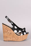 Wild Diva Lounge Knotted Satin Polka Dot Slingback Platform Wedge