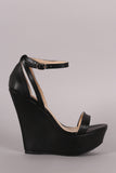 Wild Diva Lounge Open Toe Ankle Strap Platform Wedge