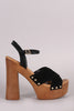 Breckelle Cross Strap Chunky Wooden Platform Heel