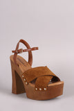 Breckelle Cross Strap Chunky Wooden Platform Heel