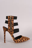 Leopard Elasticized Caged Pointy Toe Pump