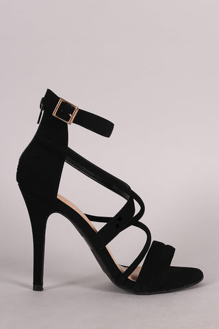 Nubuck Ankle Strap Crisscross Open Toe Heel