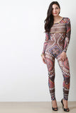 Abstract Geometric Tribal Print Mesh Jumpsuit