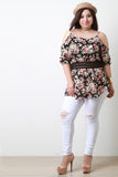 Floral Print Crochet Lace Midriff Top