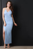 Solid Deep V High Slit Maxi Dress