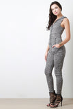 Marled Ribbed Knit Hooded Jumpsuit