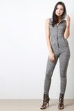 Marled Ribbed Knit Hooded Jumpsuit