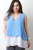 V Neck Sleeveless Two Tone Top