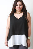 V Neck Sleeveless Two Tone Top