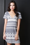 Tribal Stripe V Neck Tee Shirt Dress