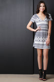 Tribal Stripe V Neck Tee Shirt Dress