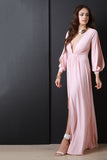 Deep V Neck Thigh High Slit Maxi Dress