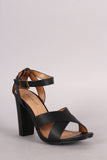 Bamboo Crisscross Strap Open Toe Chunky Heel