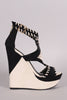 Two Tone Suede Whip Stitched Cutout Platform Wedge