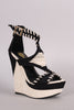 Two Tone Suede Whip Stitched Cutout Platform Wedge