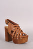 Qupid Woven Strappy Chunky Wooden Platform Heel