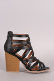 Qupid Strappy Overlapping Caged Chunky Heel