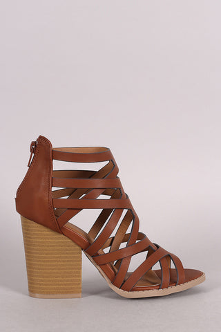 Qupid Strappy Overlapping Caged Chunky Heel