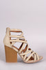 Qupid Strappy Overlapping Caged Chunky Heel