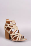 Qupid Strappy Overlapping Caged Chunky Heel