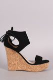 Qupid Scaly Ankle Cuff Cork Platform Wedge