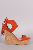 Qupid Scaly Ankle Cuff Cork Platform Wedge