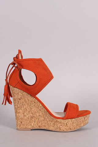 Qupid Scaly Ankle Cuff Cork Platform Wedge