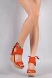 Qupid Scaly Ankle Cuff Cork Platform Wedge