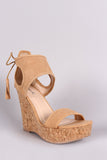 Qupid Scaly Ankle Cuff Cork Platform Wedge