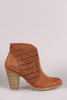 Qupid Perforated Suede Cowgirl Chunky Heeled Booties