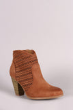 Qupid Perforated Suede Cowgirl Chunky Heeled Booties