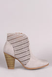 Qupid Perforated Suede Cowgirl Chunky Heeled Booties