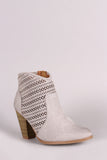 Qupid Perforated Suede Cowgirl Chunky Heeled Booties