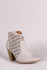 Qupid Perforated Suede Cowgirl Chunky Heeled Booties