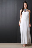 Beadwork Embroidered Side Slit Backless Maxi Dress