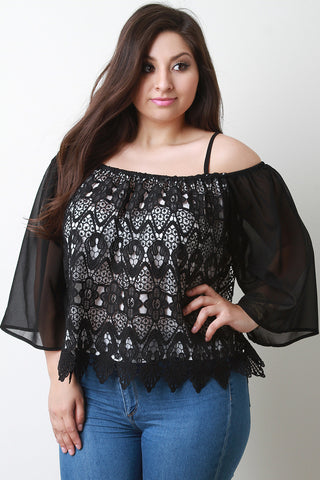 Crochet Lace Off-The-Shoulder Scalloped Hem Blouse Top