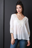 Crochet Lace-Trim Semi-Sheer Peasant Top