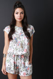 Floral Print Keyhole Cap Sleeve Romper