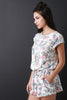 Floral Print Keyhole Cap Sleeve Romper