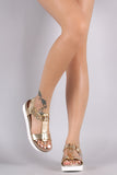 Bamboo Metallic T-Strap Flatform Lug Sandal