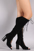 Suede Corset Lace-Up Chunky Heeled Boots