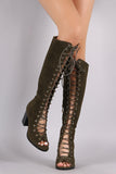 Suede Corset Lace-Up Chunky Heeled Boots