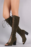 Suede Corset Lace-Up Chunky Heeled Boots