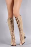 Suede Corset Lace-Up Chunky Heeled Boots