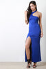 Asymmetrical Cutaway Zipper Slit Maxi Dress