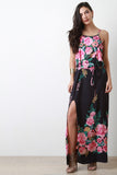 Floral Print High Slit Sleeveless Waist-Tie Maxi Dress