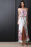 Floral Print High Slit Sleeveless Waist-Tie Maxi Dress