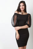 Off The Shoulder Sheer Puff Sleeve Bodycon Dress