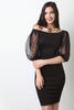 Off The Shoulder Sheer Puff Sleeve Bodycon Dress